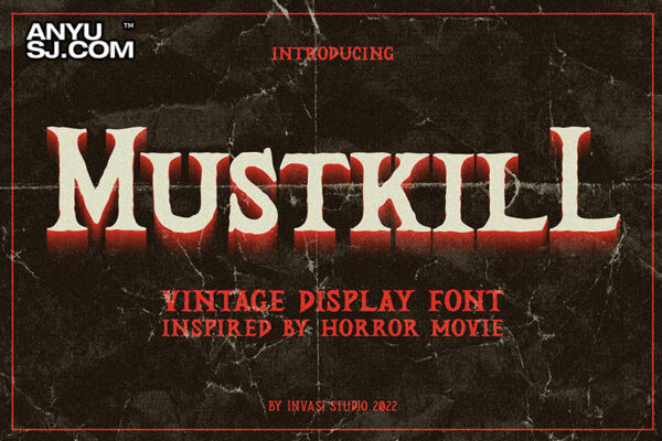 万圣节复古摇滚重金属恐怖毛刺logo海报标题徽标衬线装饰字体Mustkill – Vintage Horror Font-第3466期-
