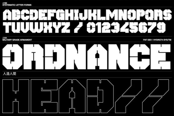 赛博重型未来科技逆反差机能运动Y2K现代创意艺术海报排版标题徽标logo字体ORDNANCE-第3418期-