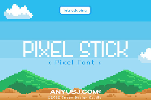 复古游戏像素趣味抽象装饰海报标题logo排版徽标西文字体Pixel Stick – Pixel Font-第3407期-