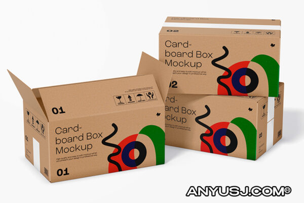 6款纸箱纸盒样机包装盒快递箱设计展示PSD样机-第3395期-