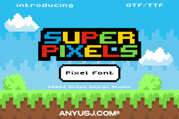 复古游戏像素趣味抽象装饰海报标题logo排版徽标西文字体Super Pixels-第3407期-