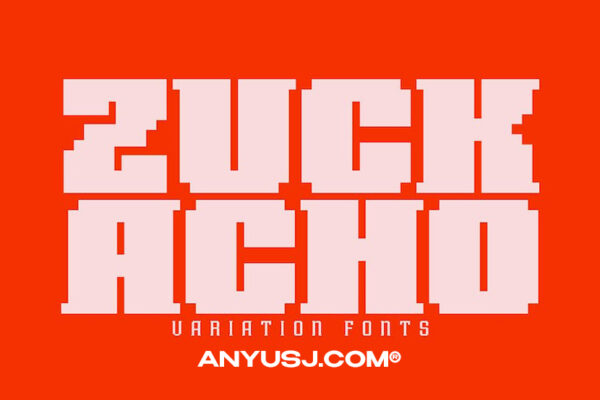 复古重型游戏像素趣味抽象装饰海报标题logo排版徽标西文字体Zuck Acho-第3407期-