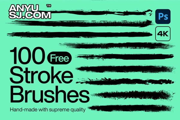 可商用100款高清复古笔刷笔迹涂鸦设计元素图章PS笔刷套装100 Stroke Photoshop Brushes-第3521期-