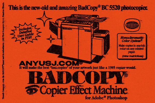 反设计做旧复古摇滚主义错误失真油墨印刷打印PSD特效样机套件BADCOPY Copier Effect Machine for PS-第3440期-