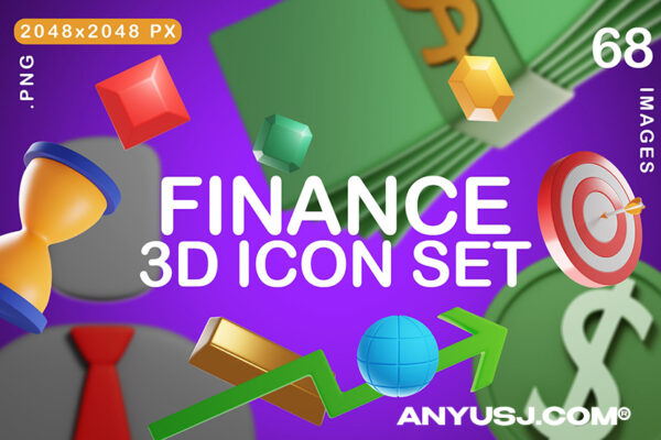 68款3D立体金融行业财务管理图标插画UI设计包Finance 3D Icon Set
