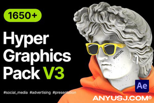 1650+AE动态视频设计排版UI社交媒体海报背景转场特效设计套件Hyper – Graphics Pack-第3470期-