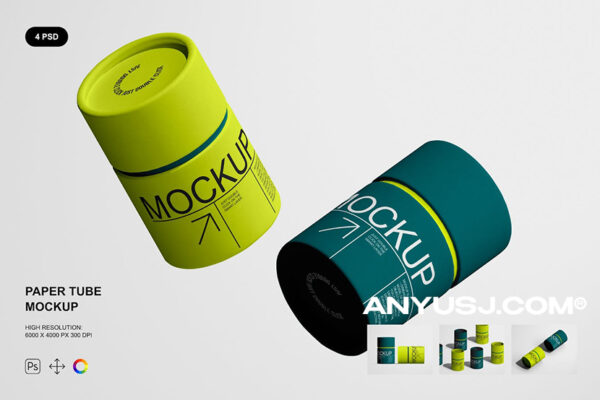 质感简约纸管纸筒包装设计展示VI品牌样机PSD套装Paper Tubes Mockup Set