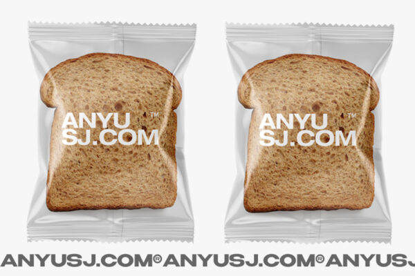 1款透明质感简约面包片吐司食品真空塑料袋包装袋设计展示PSD样机bread package