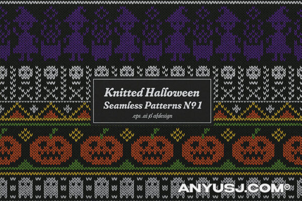 针织毛衣肌理万圣节无缝图案AI矢量源文件 No.1Knitted Halloween Seamless Patterns No.1