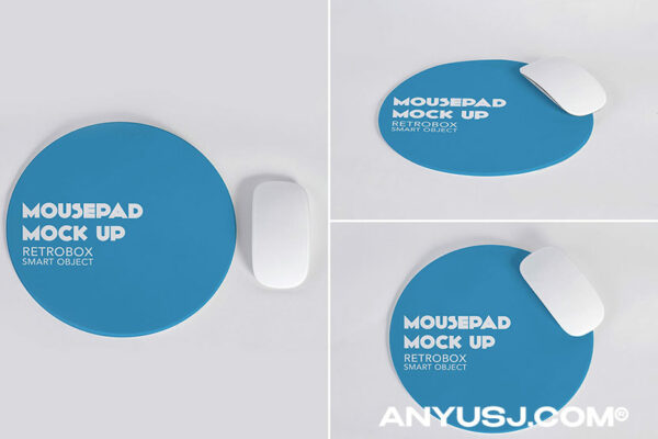 极简圆形针织布料鼠标垫设计展示PSD样机MousePad Mock Up