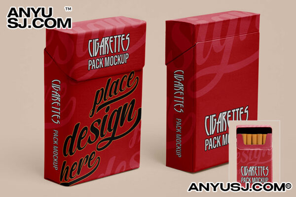 11款高档软壳纸质香烟外包装盒收纳盒设计展示PSD样机组合Cigarette Packing-第3500期-