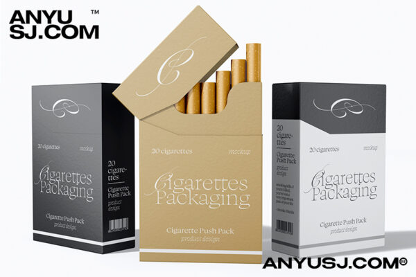 8款高档硬壳纸质香烟外包装盒收纳盒设计展示PSD样机组合Cigarette Packing-第3500期-