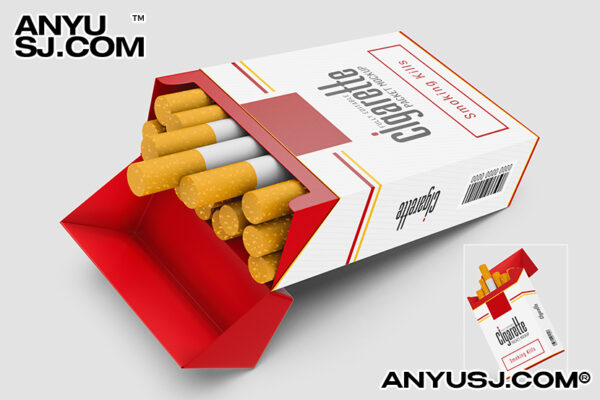 8款高档硬壳纸质香烟外包装盒收纳盒设计展示PSD样机组合Cigarette Packing-第3500期-