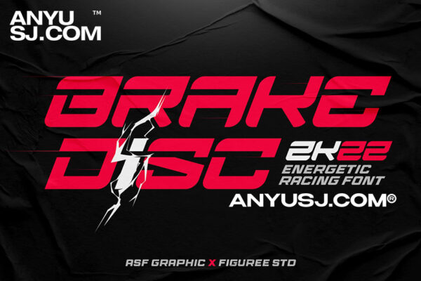 复古赛博游戏赛车运动海报排版logo徽标无衬线西文字体Brake Disc – Energetic Racing Font-第3550期-