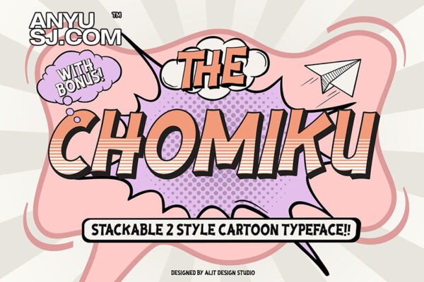 复古趣味卡通美式漫画风海报画册排版logo标题徽标设计无衬线西文字体Chomiku Typeface-第3682期-