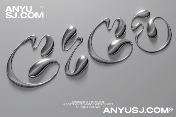 复古Y2K抽象液体流体实验性先锋海报标题logo徽标设计排版装饰西文字体Gigo Type-第3605期-