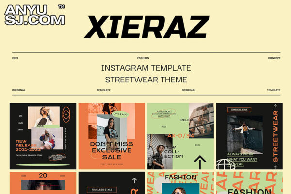 12款现代电商促销都市极简时尚品牌推广自媒体推文海报详情排版设计Xieraz Instagram Template-第3687期-