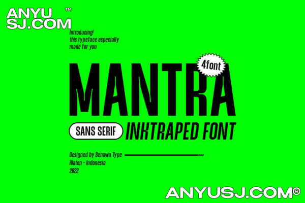 极简水墨补偿浓缩流畅海报排版logo徽标无衬线西文字体Mantra – Inktraped Sans Serif-第3550期-