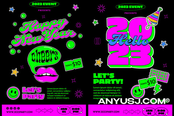 11款2023新年庆祝创意艺术Y2K复古插画电商公众号推文海报排版合集-第3616期-