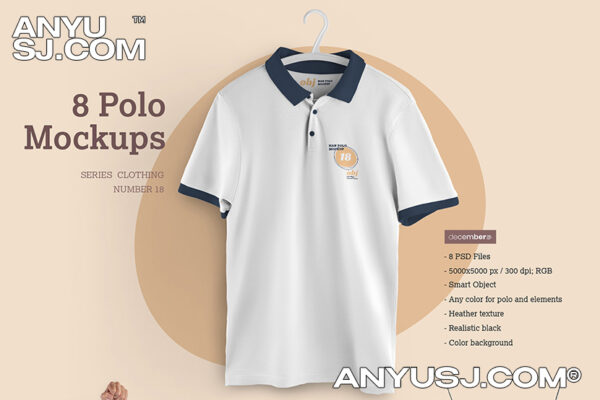 8款男士T恤Polo衫印花图案设计贴图样机 8 3D Polo Mockups-第1025期-