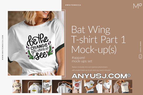 女性半袖T恤设计预览图样机模板合集 Bat Wing T-shirt Part 1 Mockups Set-第1025期-