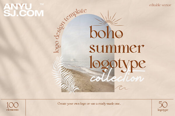 151款极简优雅夏季波西米亚风格企业品牌VI设计logo徽标图标徽章AI矢量设计套装Boho Summer Logo