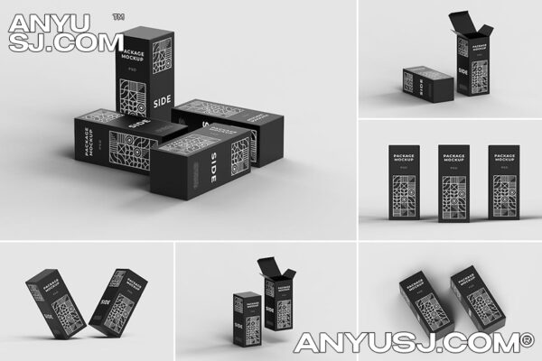 6款创意极简长方形产品包装纸盒设计展示样机Creative Product Dark Box Mockups