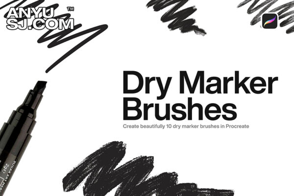 10款逼真质感Procreate干记号笔笔刷套装10 Dry Marker Brushes Procreate