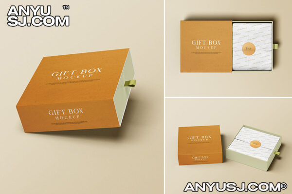 礼品盒雪梨纸包装盒抽拉盒样机Gift Box Mockup