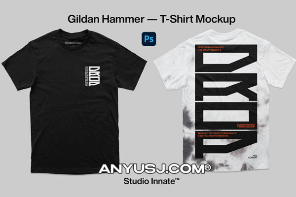 极简质感T恤短袖服装印花设计展示PSD样机Gildan Hammer T-Shirt Mockup
