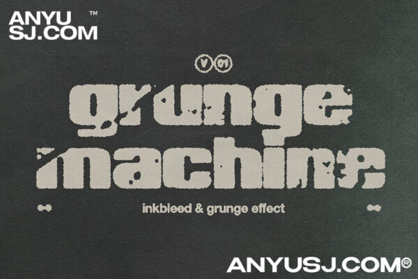 32款复古做旧水墨印刷磨损打印文本Logo特效PS动作+纸张肌理套装Grunge Machine  Photoshop Inkbleed and Grunge Effect Action-第3595期-