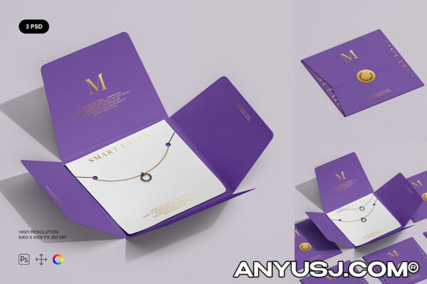 3款纸袋珠宝手势项链极简质感包装设计PSD样机Jewelry Packaging Mockup Set