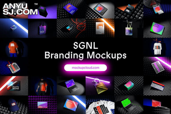 31款质感暗色企业VI文创品牌T恤手机电脑手提袋帆布袋名片海报设计展示PSD套装SGNL Branding Mockups-第3654期-
