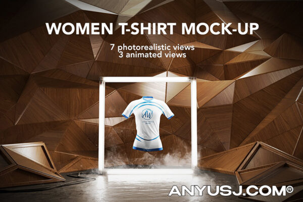 女士半袖T恤设计动态视频展示样机模板 Women T-shirt Mockup Animated-第1025期-