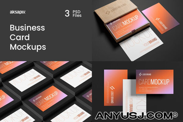 3款商务极简名片卡片文创品牌VI设计展示样机Business Card Mockups