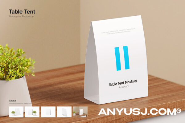 5款极简纸袋包装袋桌面场景设计展示样机Paper Table Tent Mockup