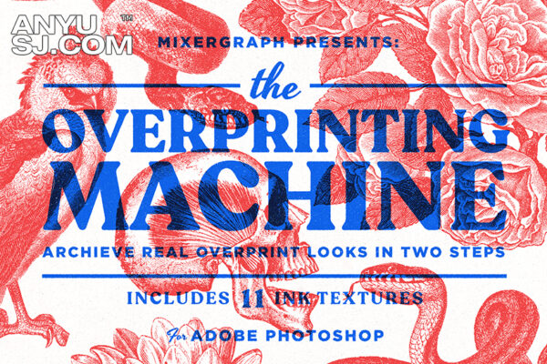 复古噪点颗粒做旧水墨印刷叠印PS图片设计后期处理特效样机The Overprinting Machine-第1027期-