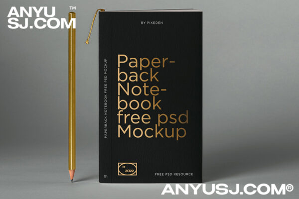 精致细节质感平装 Psd 笔记本铅笔文创VI品牌封面设计展示样机Paperback Psd Notebook Mockup