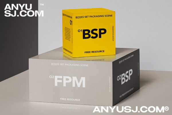 质感包装盒纸盒堆叠PSD品牌VI设计展示样机Boxes Set Psd Packaging Scene Mockup