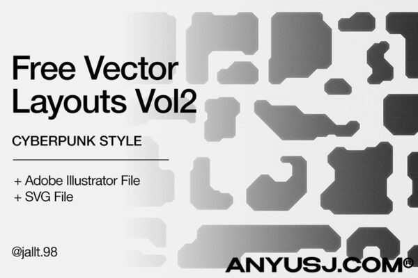 赛博朋克机能平面设计矢量布局排版图形Vector Layouts Vol2 – Cyberpunk Style