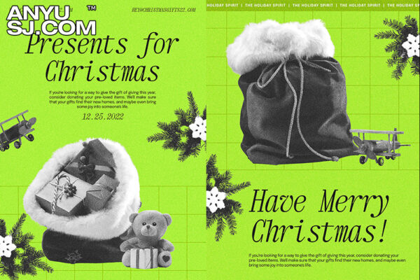 11款极简复古拼贴小熊礼物袋圣诞节海报横幅电商促销排版设计AI/PSD源文件-第3788期-