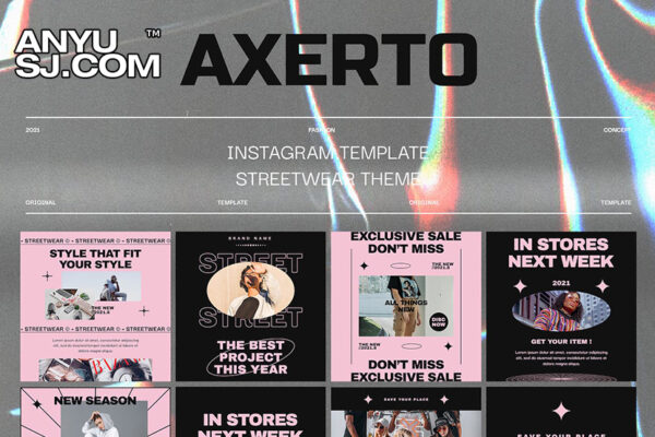 12款时尚现代前卫INS极简电商设计详情品牌宣传自媒体推文排版设计模板Axerto Instagram Template-第3723期-