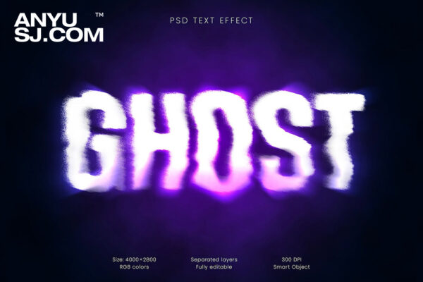 未来科幻幽灵扭曲模糊渐变文本标题logo特效PSD样机Ghost Text Effect-第3815期-