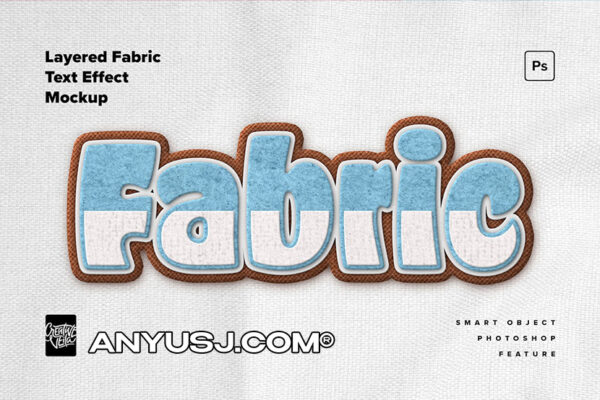 逼真手工织物针织纹理文本Logo标题PS特效样机Layered Fabric Text Effect-第3694期-