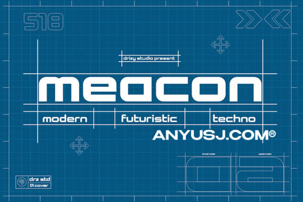未来科技科幻赛博机能运动海报画册排版logo标题徽标设计无衬线西文字体Meacon – Modern Futuristic Font-第3682期-