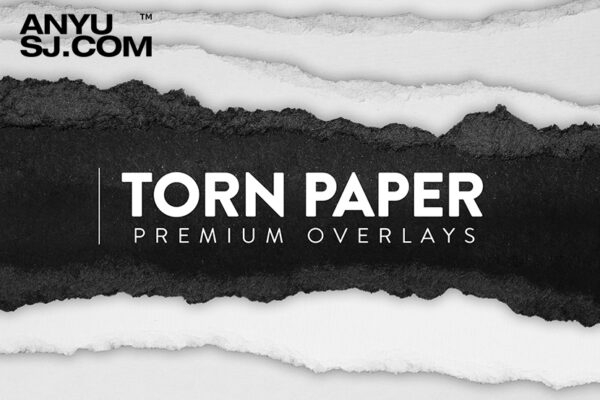 20款黑白撕纸纸张背景肌理设计包20 Torn Paper Overlay