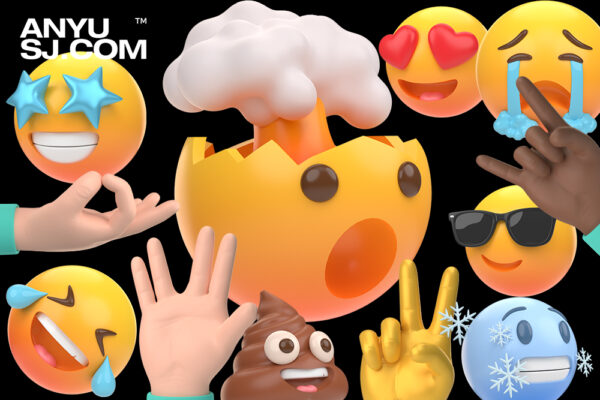 313款3D渲染趣味表情包卡通手势插画图标Emoji模型设计套装3D Emoji illustrations-第3837期-