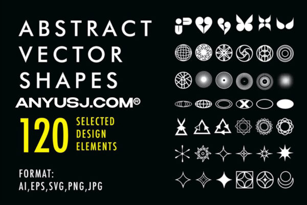 120款赛博抽象形状几何艺术图标logo徽标图形矢量设计套装Abstract Vector Shapes Icon