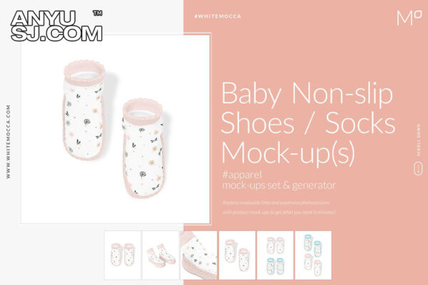 婴儿防滑鞋袜子印花图案设计展示样机 Baby Non-slip Shoes Socks Mockups