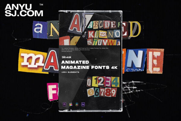 4K视频-135+复古剪贴画动画字母字体符号数字杂志素材Blindusk ANIMATED MAGAZINE FONTS-第3758期-